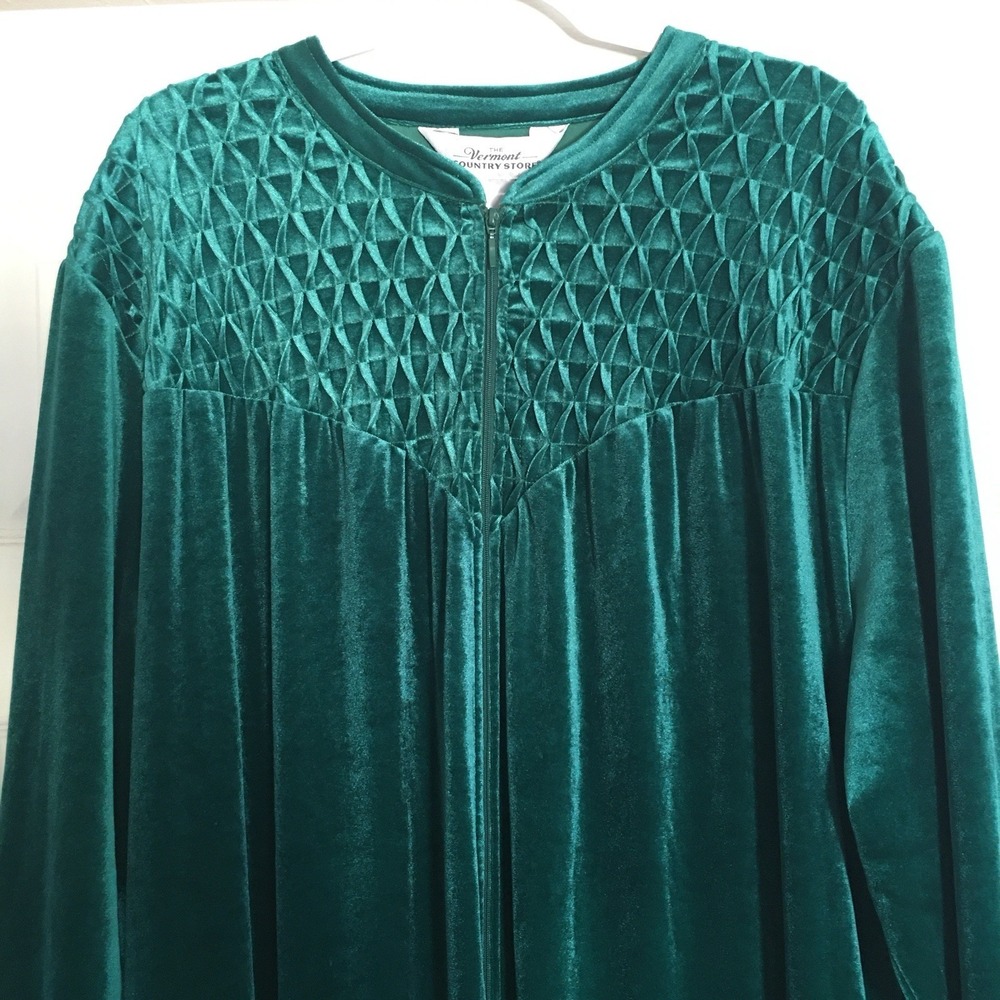 Vintage USA  The Vermont Country Store 1X Kaftan Robe Green Emerald Regal Velour